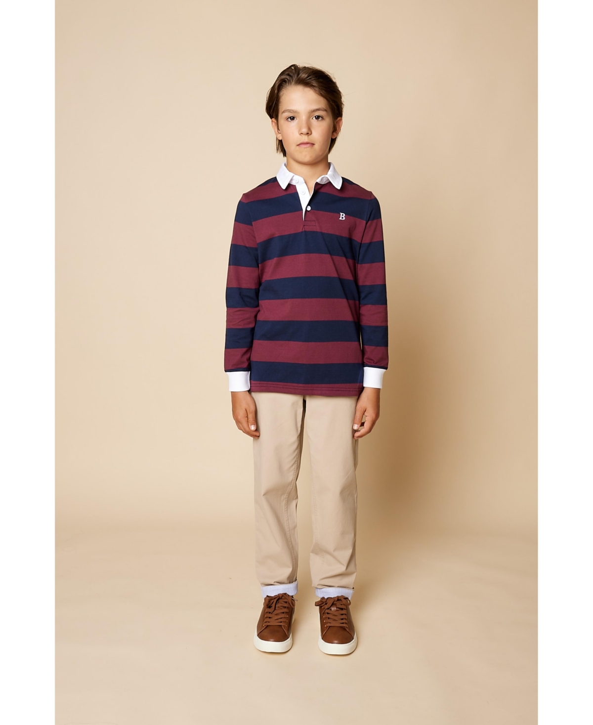 B by Brooks Brothers Big Boys Long Sleeve Rugby Polo Shirt