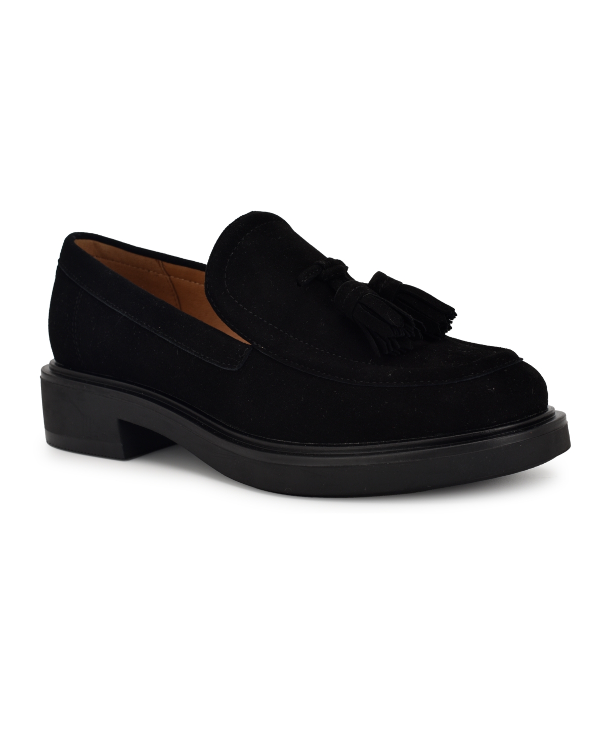 Shop Nine West Women's Roker Slip-on Round Toe Casual Loafers In Black Suede
