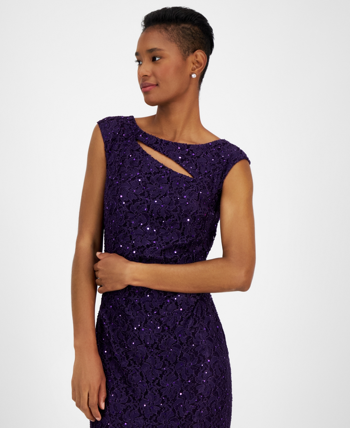 Connected Women's Lace Cutout Cap-Sleeve Gown