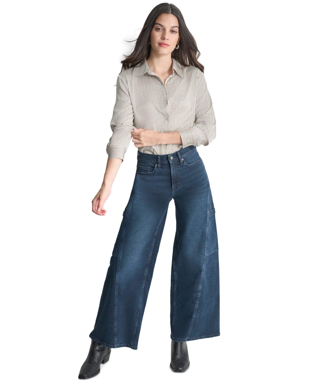 Dkny Jeans Women's Collared Long-Sleeve Blouse -Blk