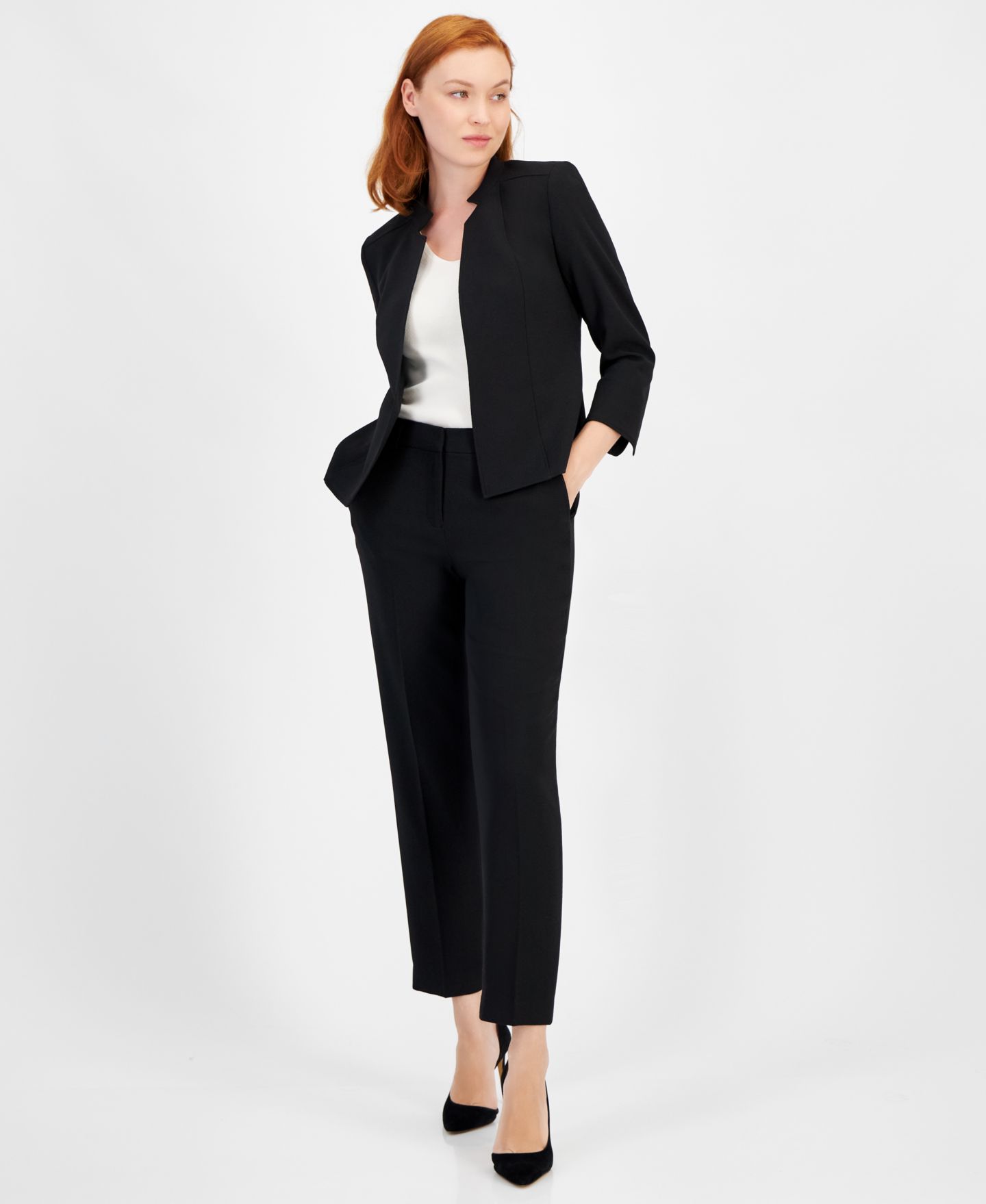 Женский пиджак Anne Klein Crepe Star-Collar Open-Front Blazer, цвет: Чёрный — фото 2