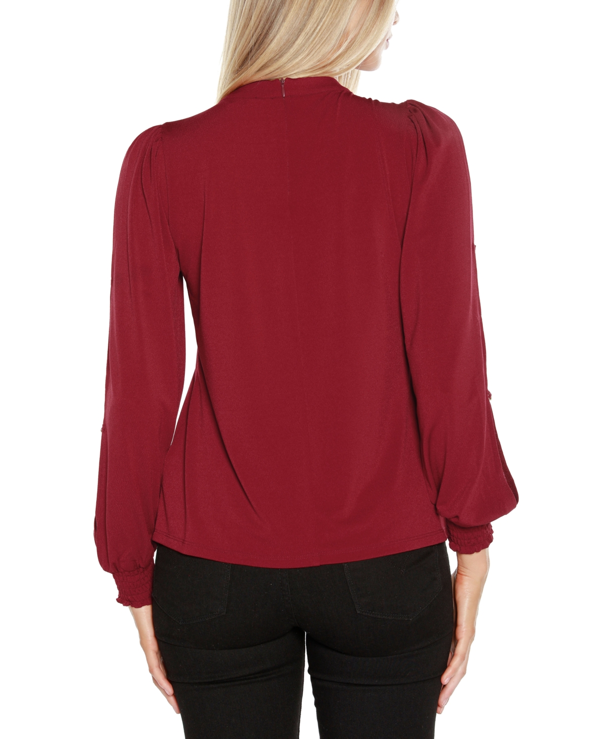 Belldini Black Label Women's Split-Sleeve Chain-Neck Keyhole Top