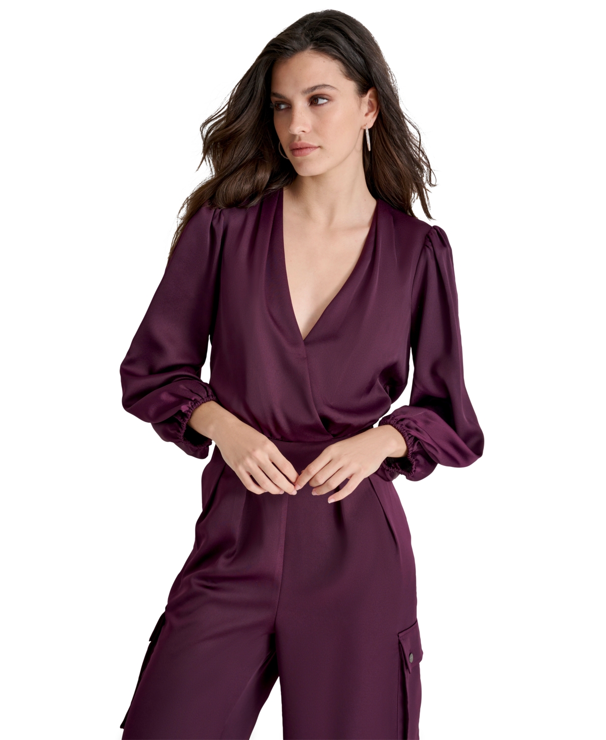 Dkny Women's Surplice-Neck Long-Sleeve Utility Jumpsuit