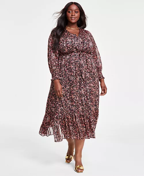 plus size floral-print midi dress