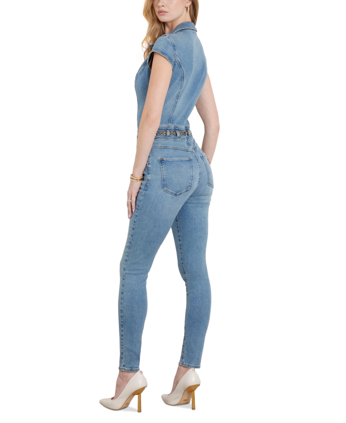 Guess Nova Denim Cap-Sleeve Skinny-Leg Jumpsuit