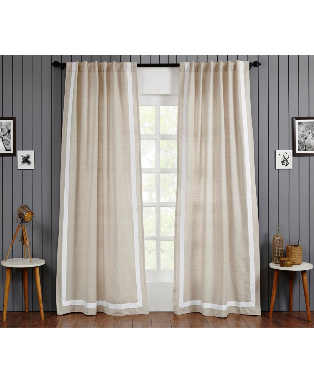 Amalfi Linen Cotton Curtain Panel - Lined with Rod Pocket and Hidden Back Tabs - Navy-white