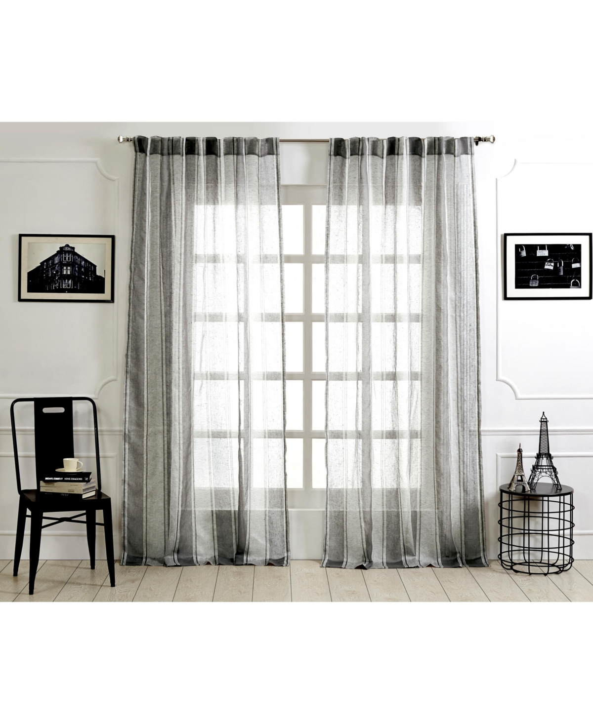 Lurex Linen Sheer Curtain Panel - Rod Pocket and Hidden Back Tabs - Grey