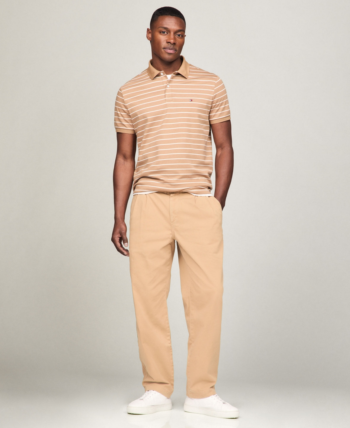 Tommy Hilfiger Men's Regular-Fit Striped Liquid Cotton Polo Shirt - Ecru