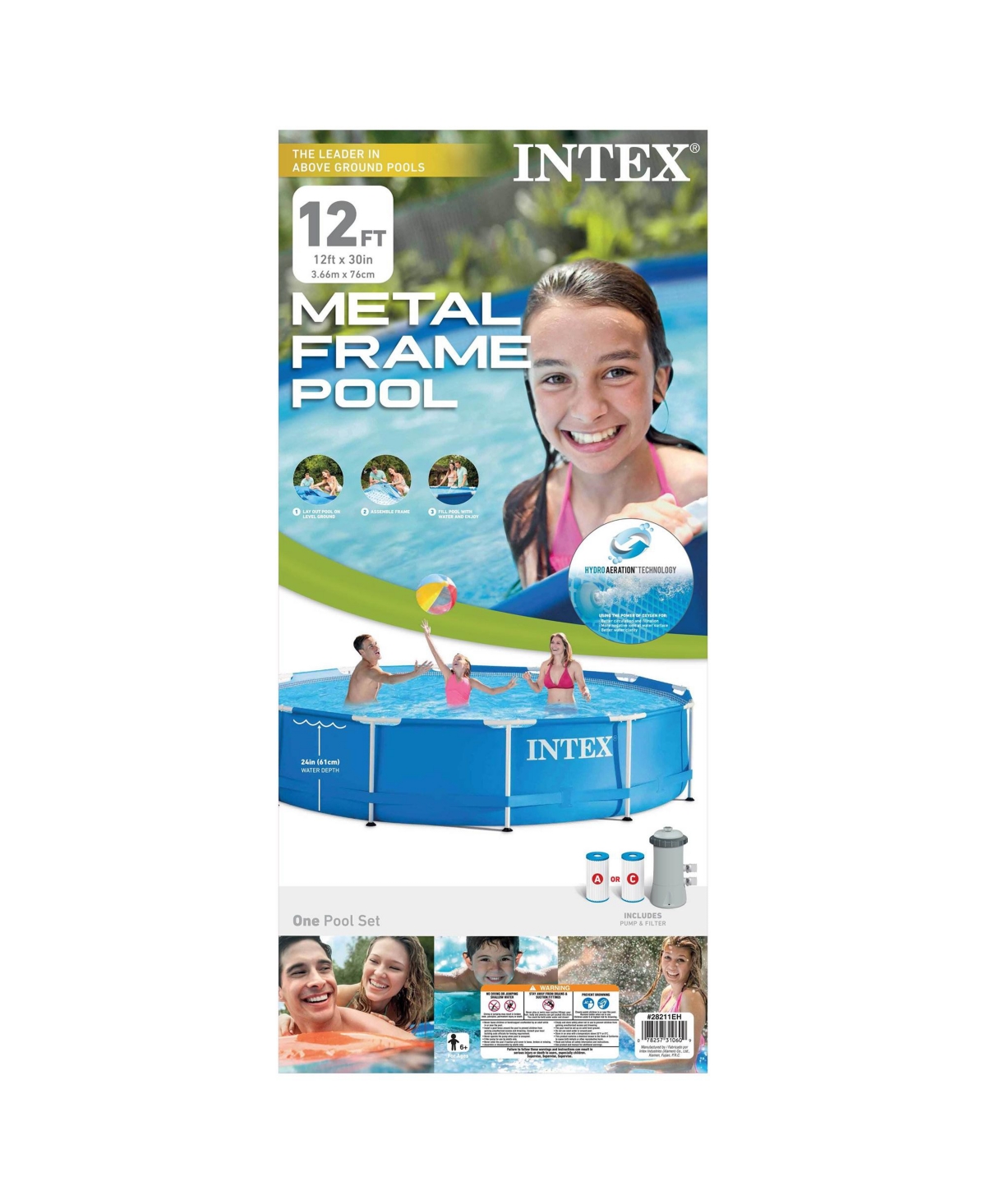 Intex 12ft x 30in Metal Frame Set Above Ground Swimming Pool with Filter