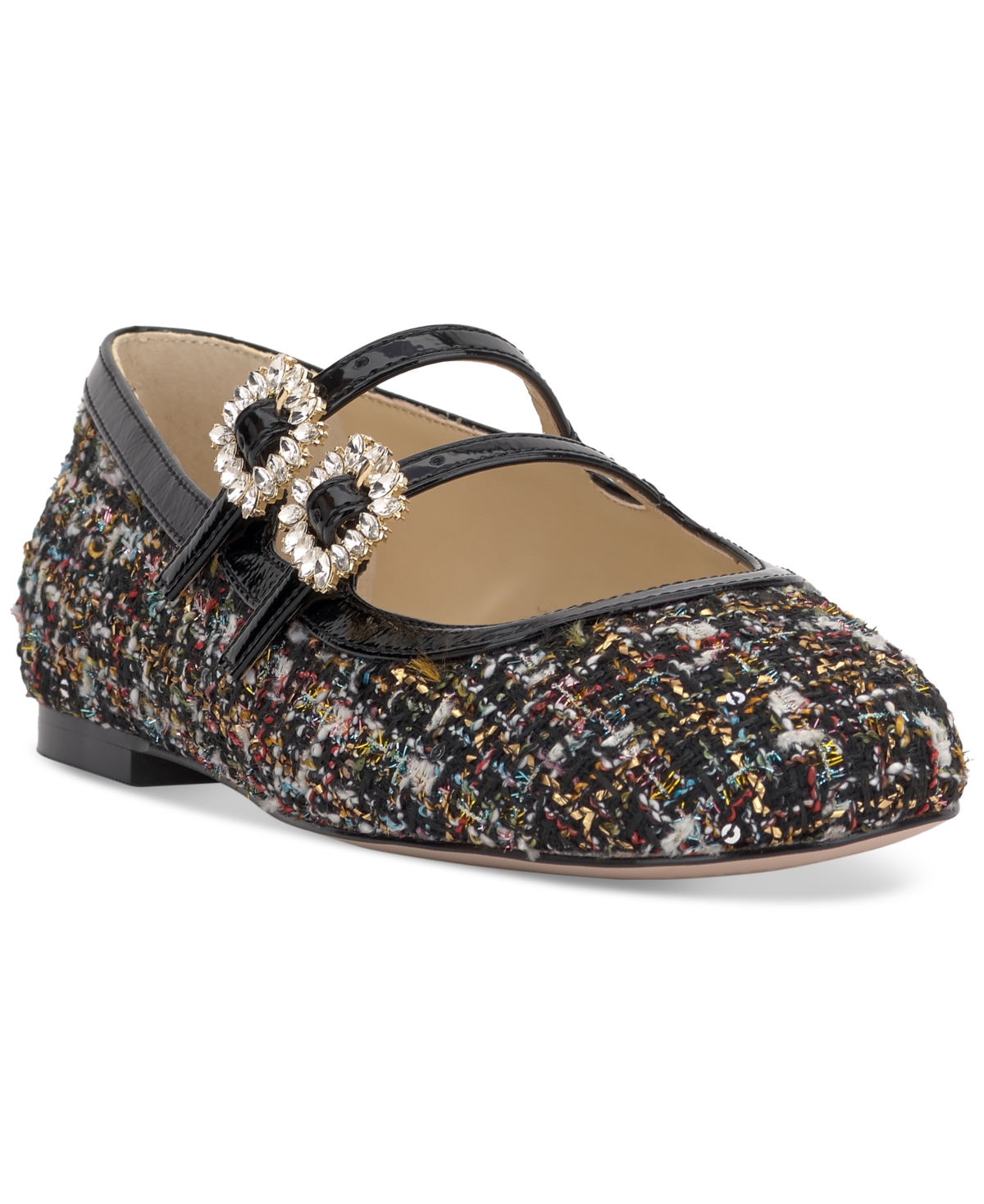 Jessica Simpson Allista Mary Jane Flat In Black Sparkle Tweed Multi