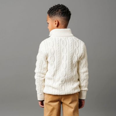 Boys Organic Mock Neck Cable Sweater with Buttons