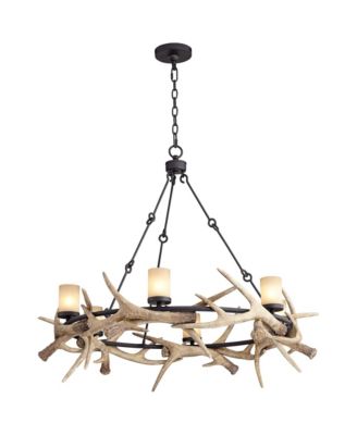 Antler Lodge Black Large Round Chandelier 36 3/4" Wide Natural Country Cottage Rustic LED Woven Deer Horn 6-Light Fixture Dining Room House Island Entryway Bedroom Living Room