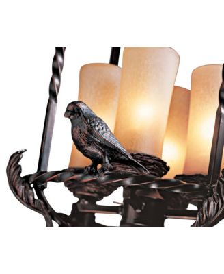 Song Birds 13.5" Bronze Pendant Chandelier, Rustic Cage Design with Scavo Glass, 4-Light Fixture for Dining Room, Kitchen & Foyer