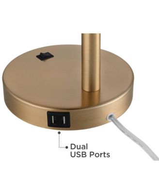 Industrial Modern Desk Lamp with USB and AC Power Outlet 23.5" High Antique Brass Metal for Living Room Bedroom House Bedside