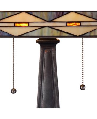 Art Deco Accent Table Lamp 21.5" High Mission Bronze Stained Glass Shade for Living Room Family Bedroom Bedside Office