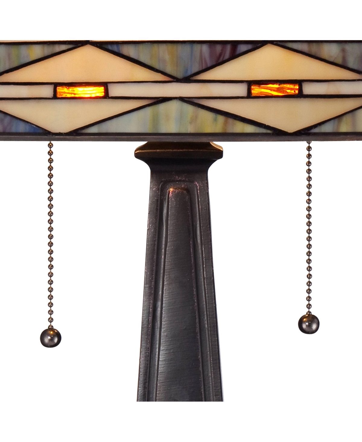 Art Deco Tiffany Style Accent Table Lamp 21.5" High Mission Bronze Brown Antique Cream Amber Stained Glass Shade Decor for Living Room Bedroom Ho