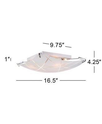 Lattice Modern Close To Ceiling Light Flush Mount Fixture 16.50" Wide Chrome Etched Lattice Square Frosted Glass Bowl Shade for Bedroom Hallway Living Room Dining Room Bathroom - Possini Euro Design