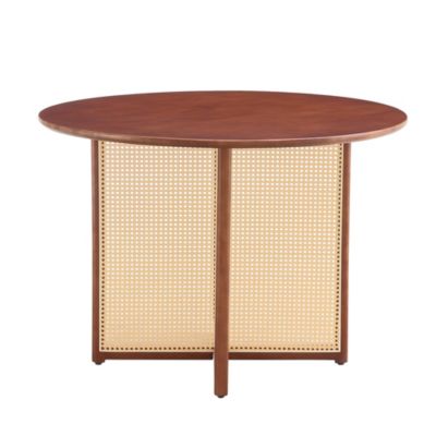 Retro Chinese Solid Wood Round Imitation Rattan Table Desk