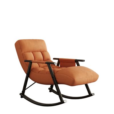 Streamdale 1 Pc. Grey Teddy Upholstered 5-Gear Adjustable High Back & Footrest Folding Iron Frame Rocking Chair