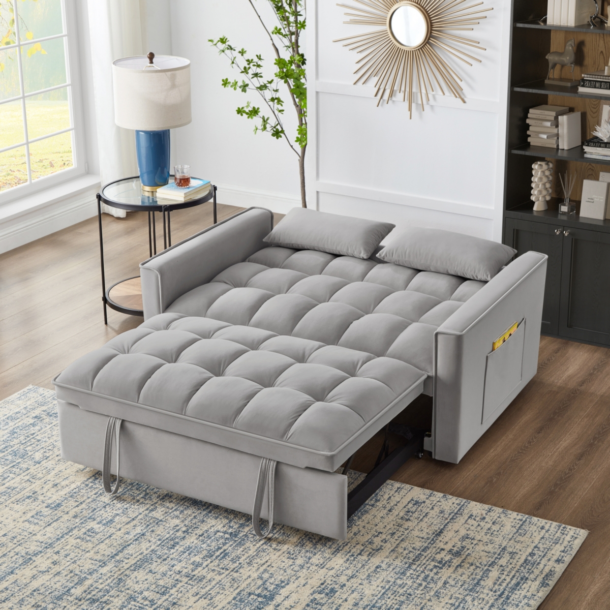 Streamdale Furniture 4-in-1 Space-Saving Velvet Loveseat Sofa Bed with Storage