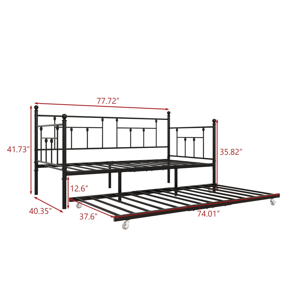 Streamdale Furniture Metal Daybed Frame Twin Size Platform With Trundle, No Box Spring Needed
