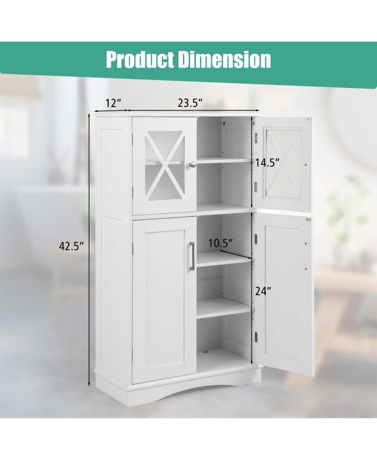 Slickblue 4 Doors Freeestanding Bathroom Floor Cabinet with Adjustable Shelves