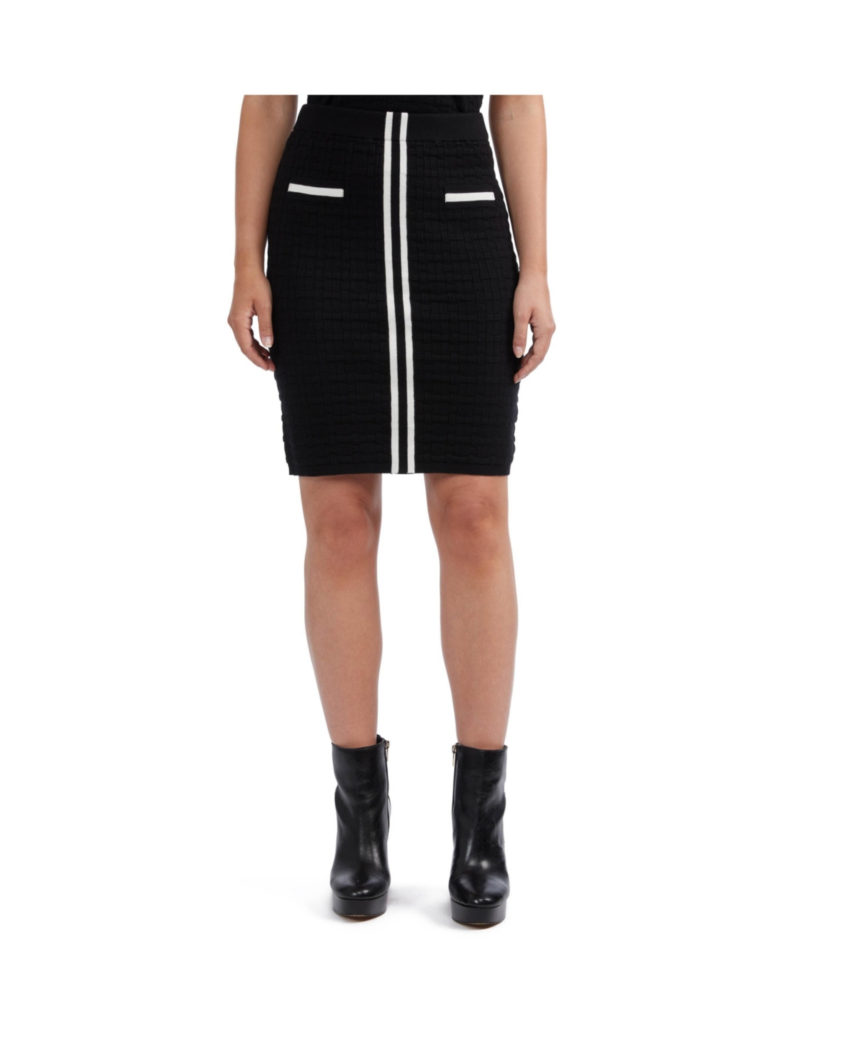 Women's Textured Skirt with Contrast Rib Trim - Black