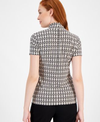 Short-Sleeve Mock-Neck Top