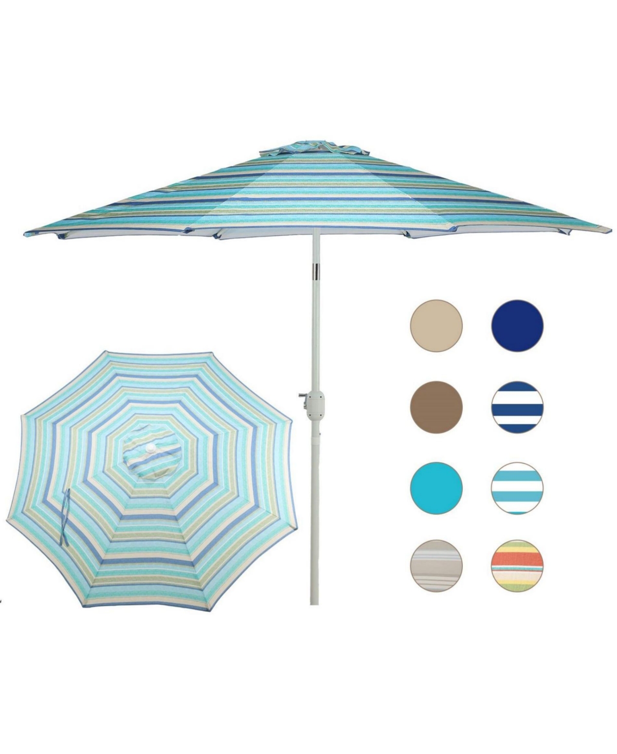 9FT Outdoor Patio Market Umbrella Aluminum Frame with Push Button Tilt Crank and 8 Steel Ribs, Uv Protection Waterproof, for Garden Deck Backya