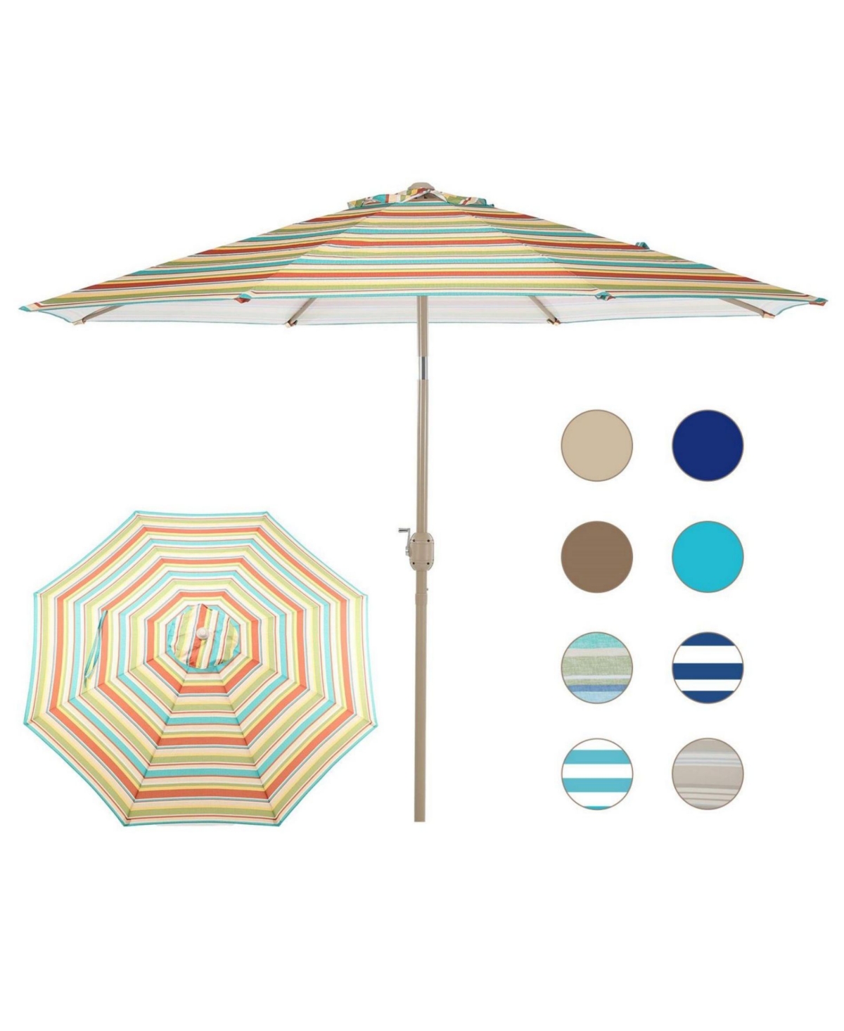 9FT Outdoor Patio Market Umbrella Aluminum Frame with Push Button Tilt Crank and 8 Steel Ribs, Uv Protection Waterproof, for Garden Deck Backya