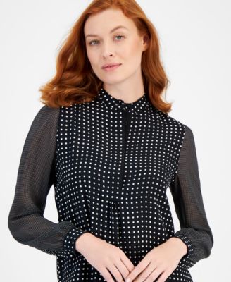 Sheer Dot-Print Blouse