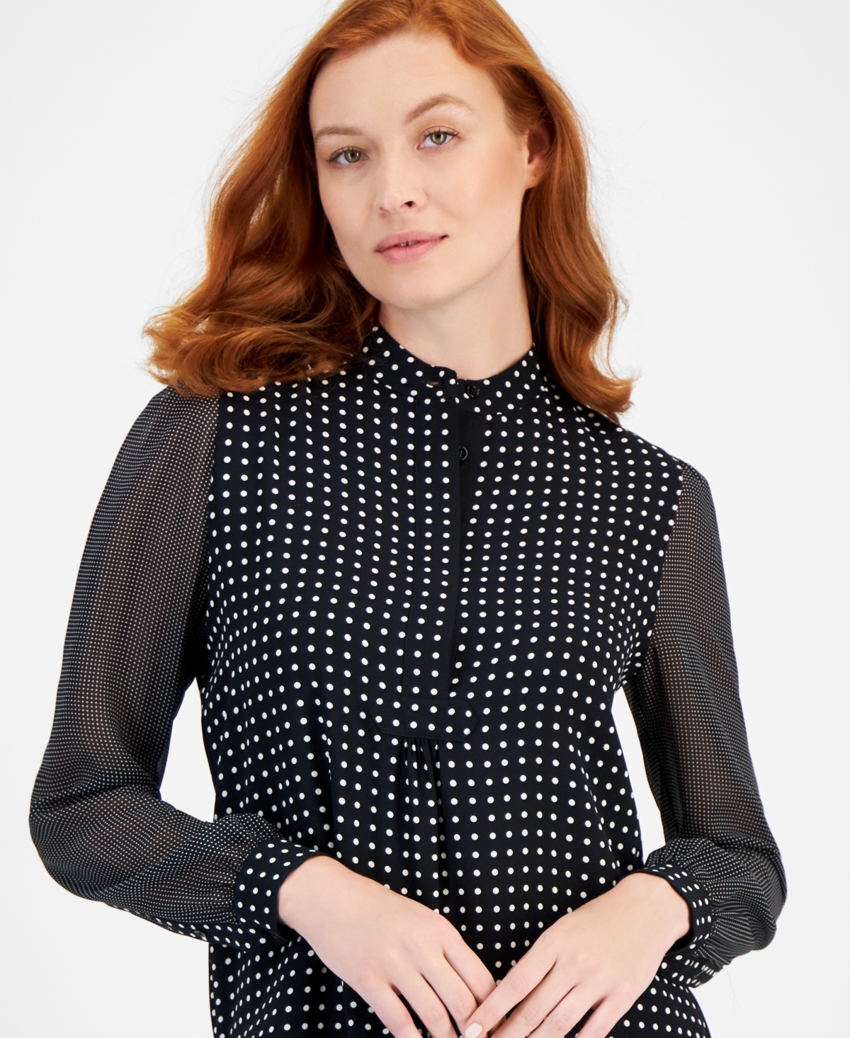 Anne Klein Sheer Dot-Print Blouse -White