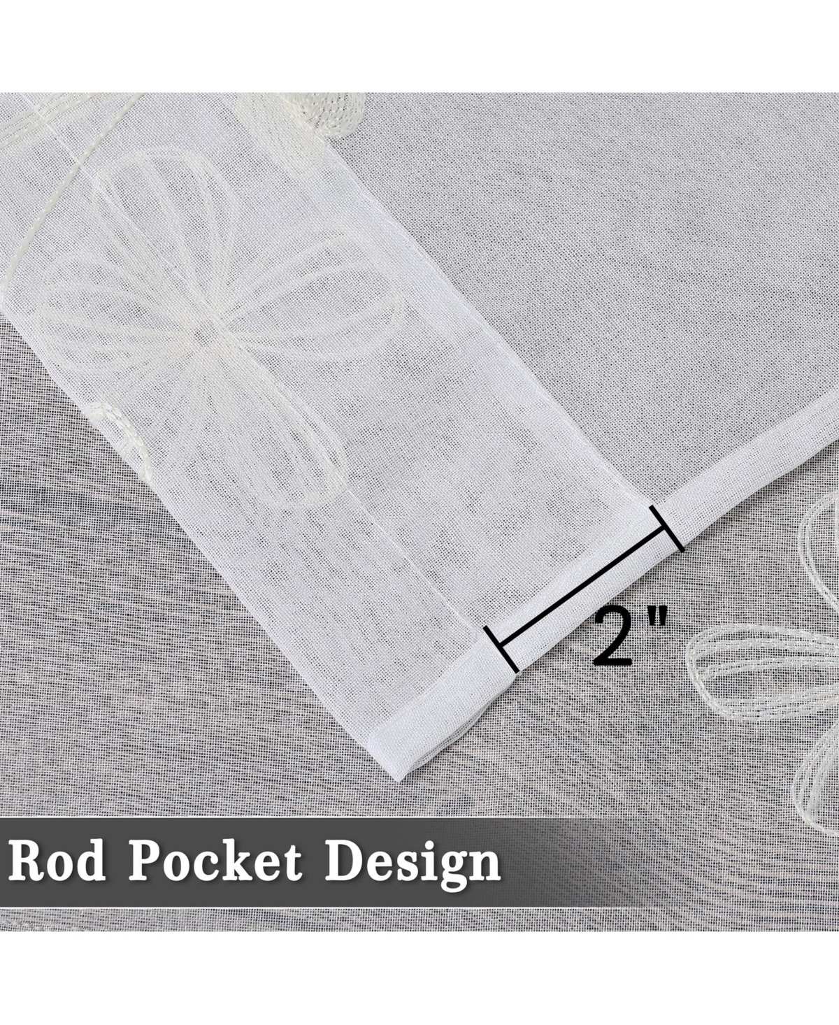 Caromio Floral Embroidered Voile Sheer Kitchen Valance Curtain, 52