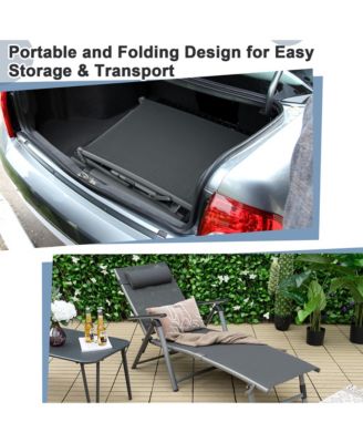 2PCS Patio Lounge Chair Rustproof Aluminum Folding Chaise w/ Adjustable Backrest & Footrest