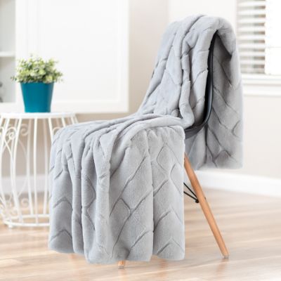 Premium Super Soft Emboss Faux Fur Silky Mink Throw Blanket Decorative Royal Soft Reversible Blanket, 50x65 Inches