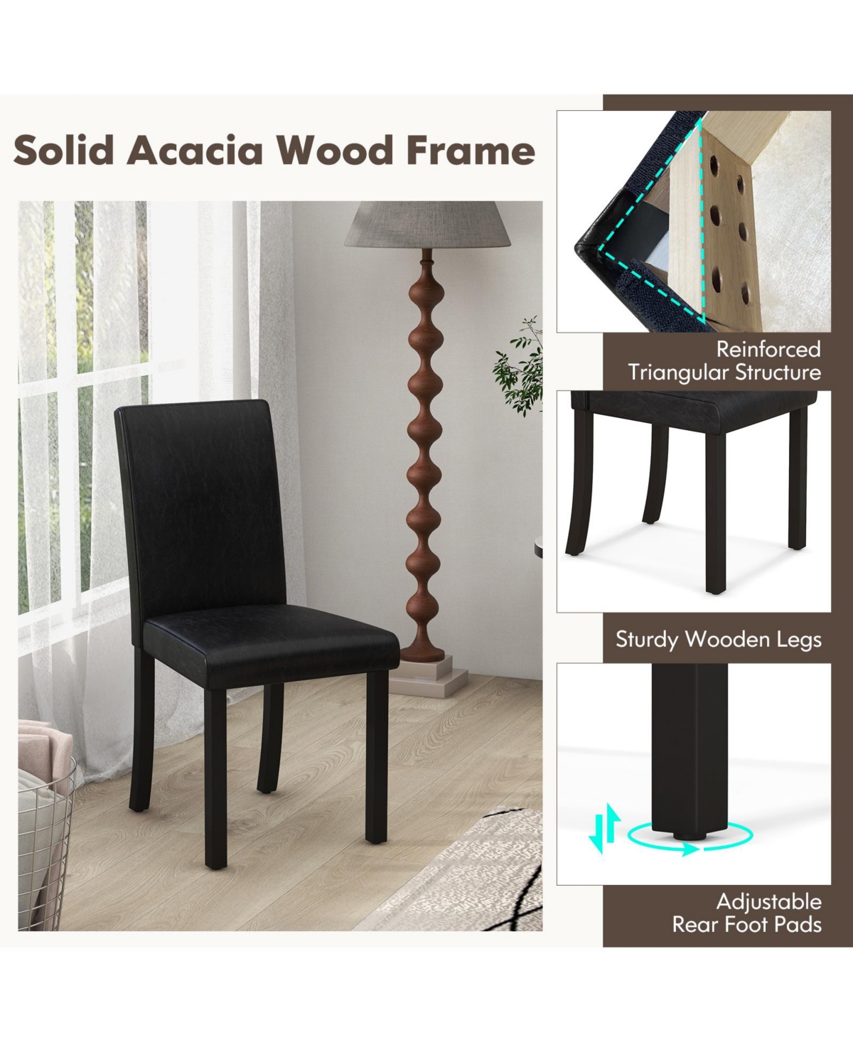 Slickblue Dining Chair Set of 4 Upholstered Kitchen Dinette Chairs with Wood Frame