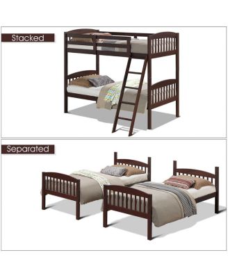 Hardwood Twin Bunk Bed Frames with Inclined Ladder and Safety Guardrails