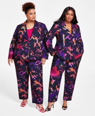 Trendy Plus Size Printed Blazer Pants