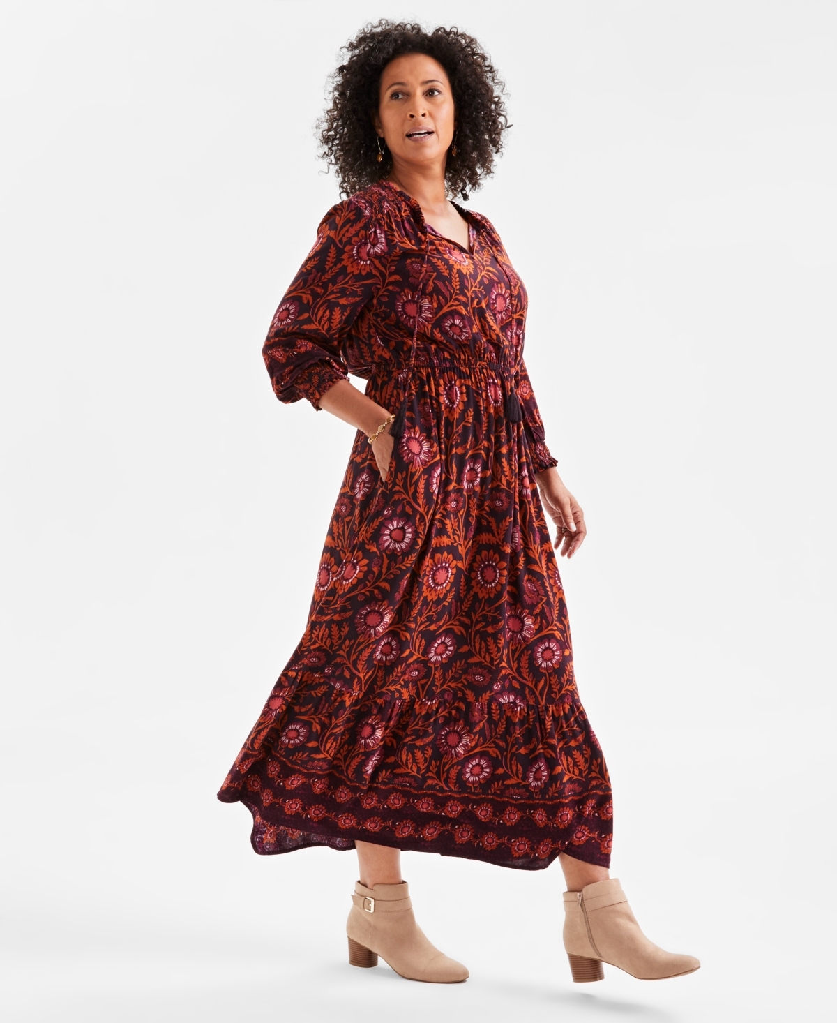 Style & Co Women's Printed Smocked-Waist Maxi Dress, Created for Macy's