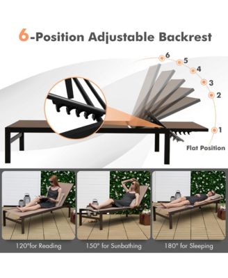 Set of 2 Aluminum Patio Chaise Lounge Outdoor Adjustable Lounge Chair W/ 6-Position Backrest