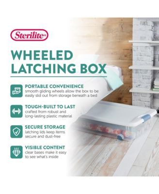 56 Quart Latching Stackable Wheeled Storage Container w/ Lid, (4 Pack)