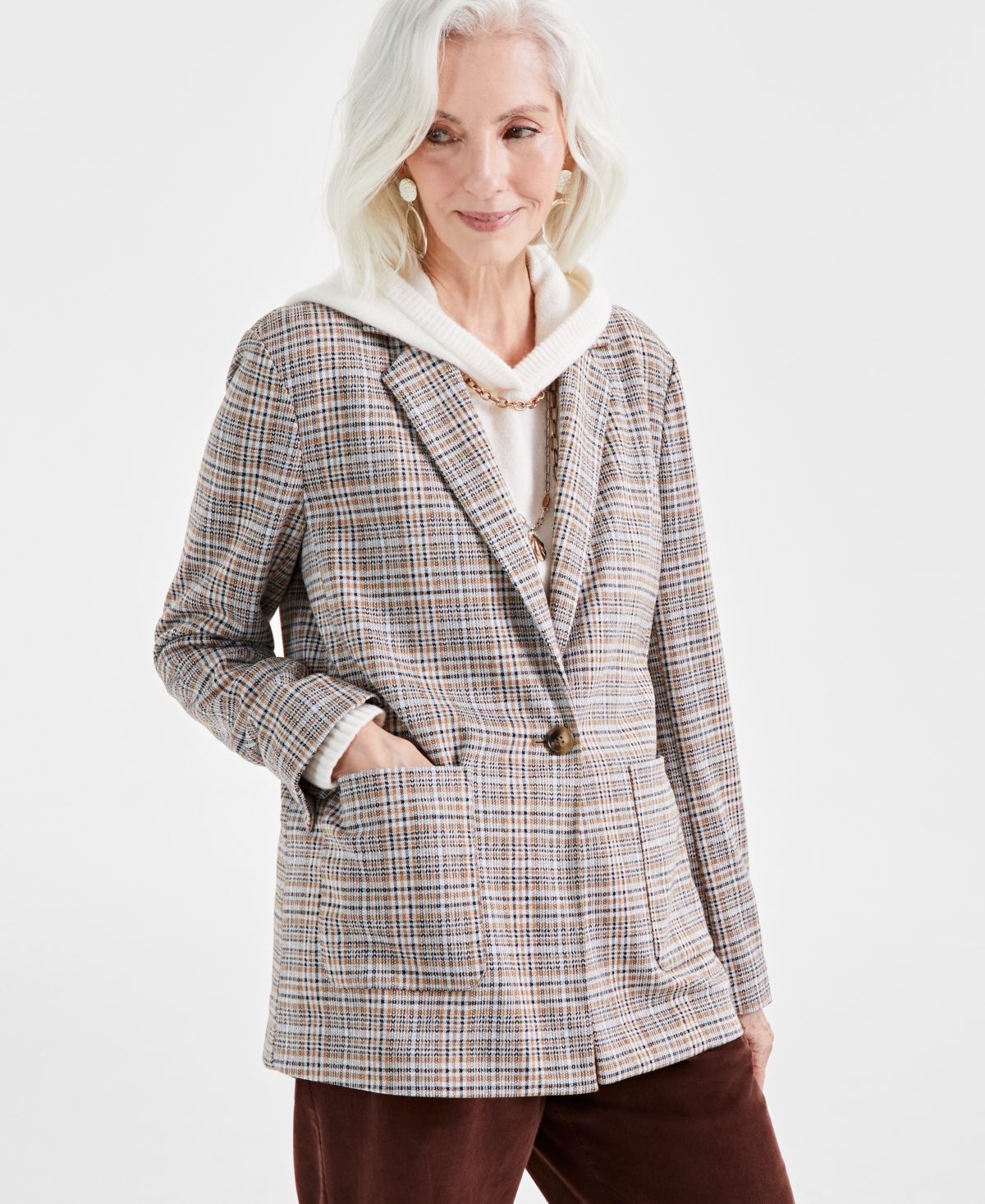 Style & Co Women'sLong-Sleeve Blazer, Created for Macy's - Plaid