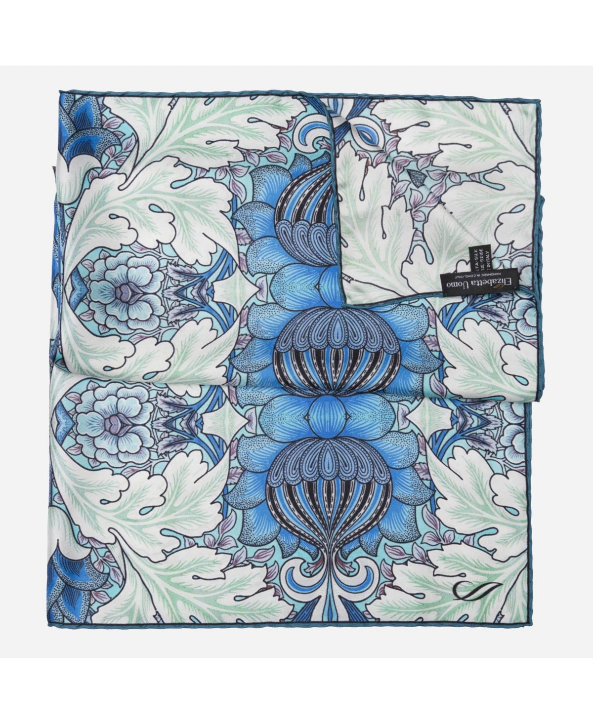 Elizabetta Men's Londra - Silk Pocket Square for Men - Blue and mint
