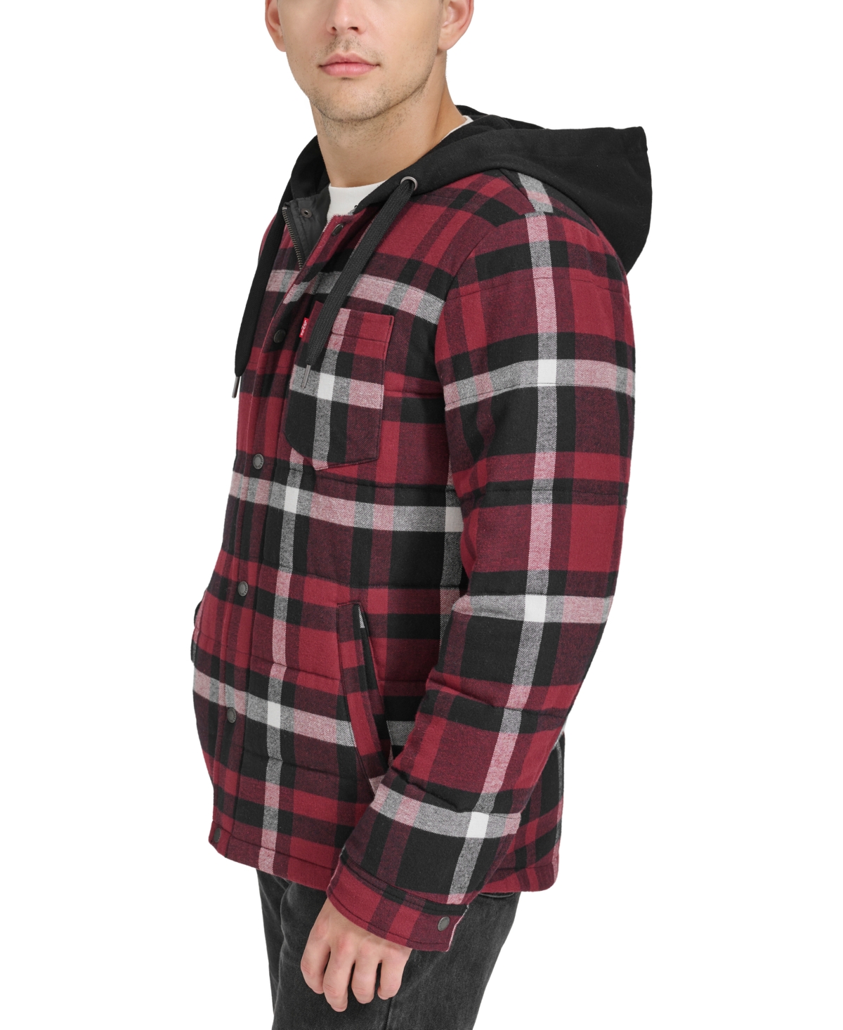 Levi's Men's Plaid Quilted Hooded Shirt Jacket