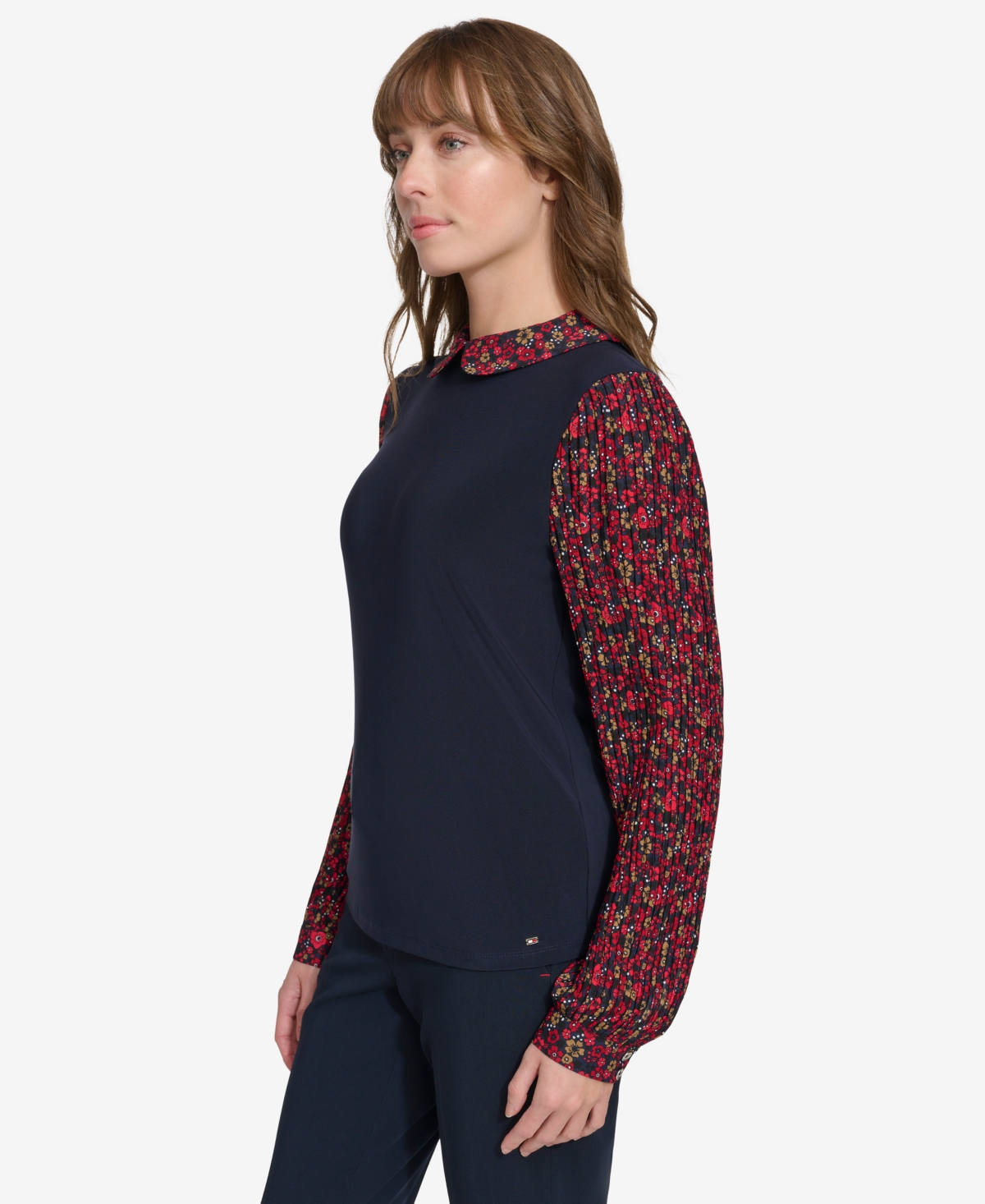 Tommy Hilfiger Women's Collared Pleated-Sleeve Top -Multi