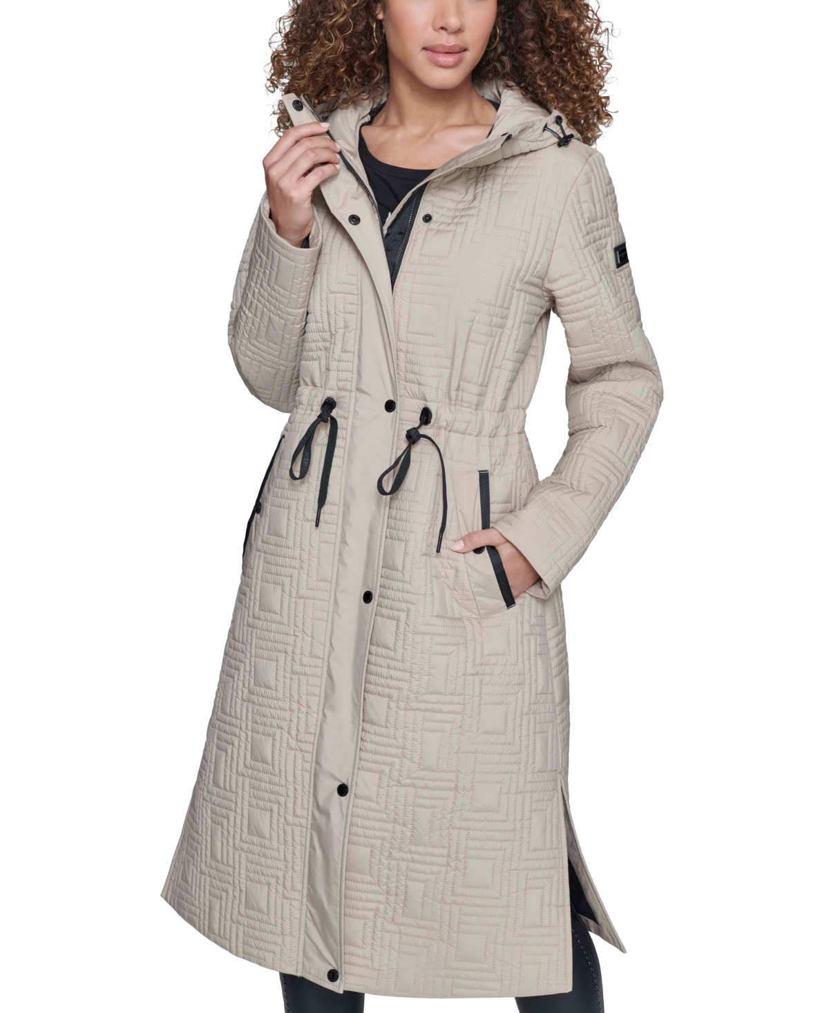 Karl Lagerfeld Women's Hooded Quilted Anorak Coat, Created For Macy's In Sand