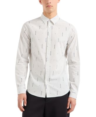 A|X Armani Exchange - Men's Slim Fit Long Sleeve Button-Front Striped Logo Print Shirt