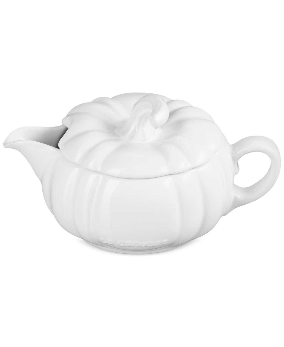 Le Creuset Stoneware Pumpkin 14-oz. Gravy Boat With Lid In White