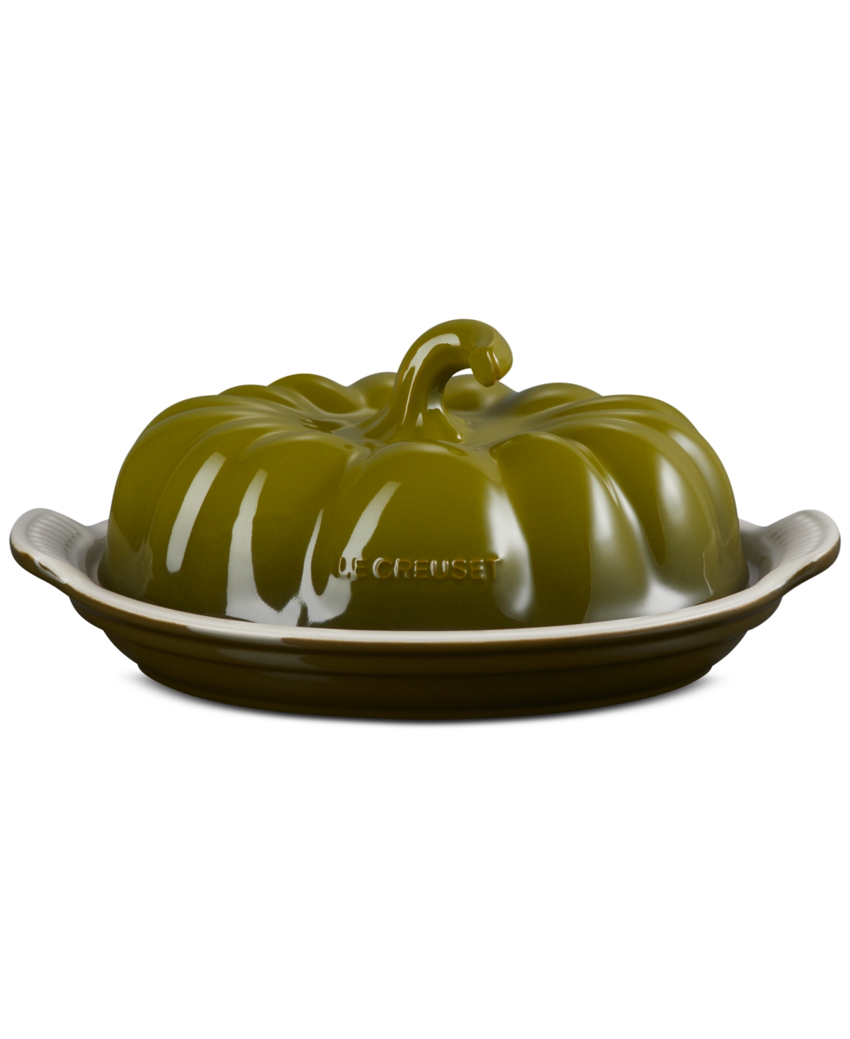 Le Creuset Glazed Stoneware Figural Pumpkin Butter Dish In Green