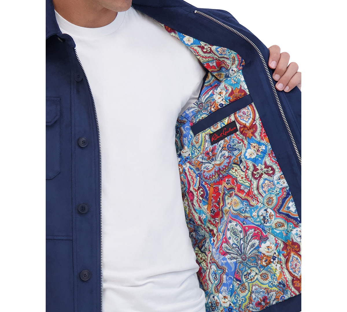 Robert Graham Men's Faux Suede Utility Overshirt Jacket In Blue